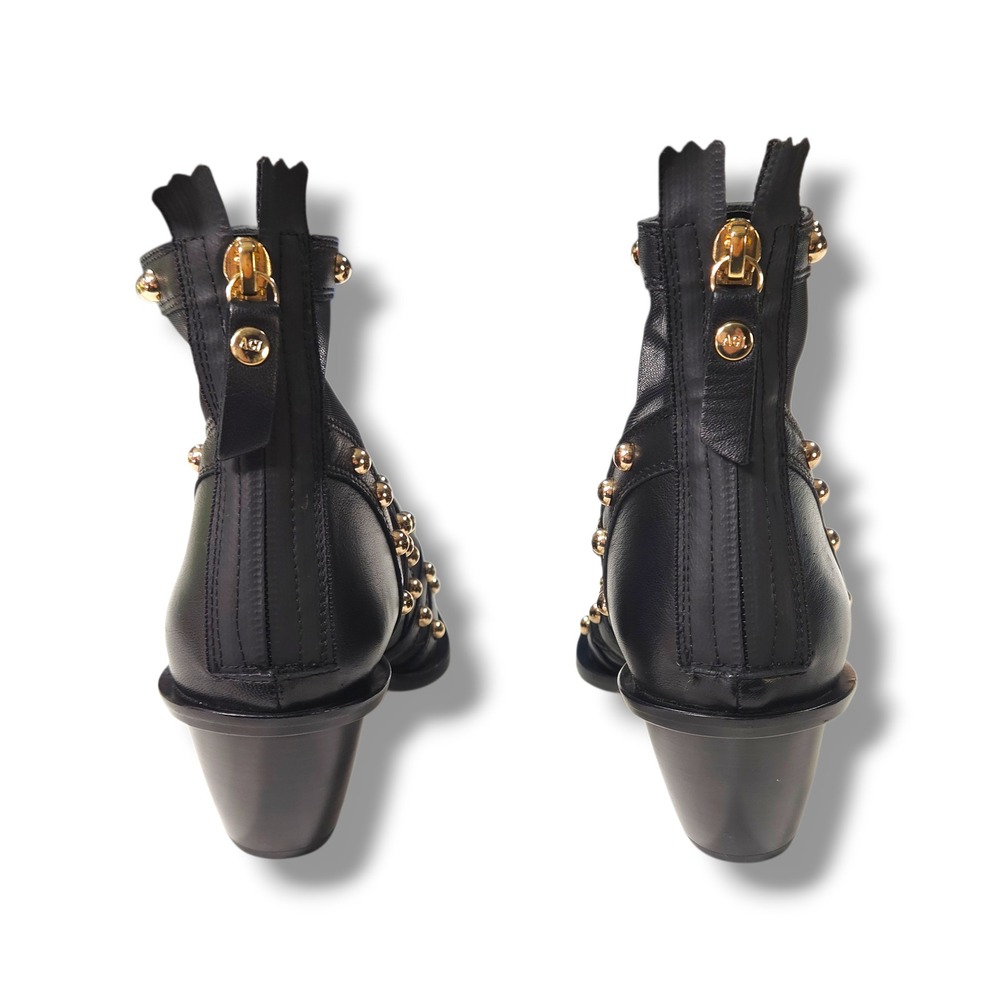 AGL Studded Mesh Ankle Boots Pointed Toe Block Heel Black Leather Bootie 37 6.5 - Picture 6 of 11